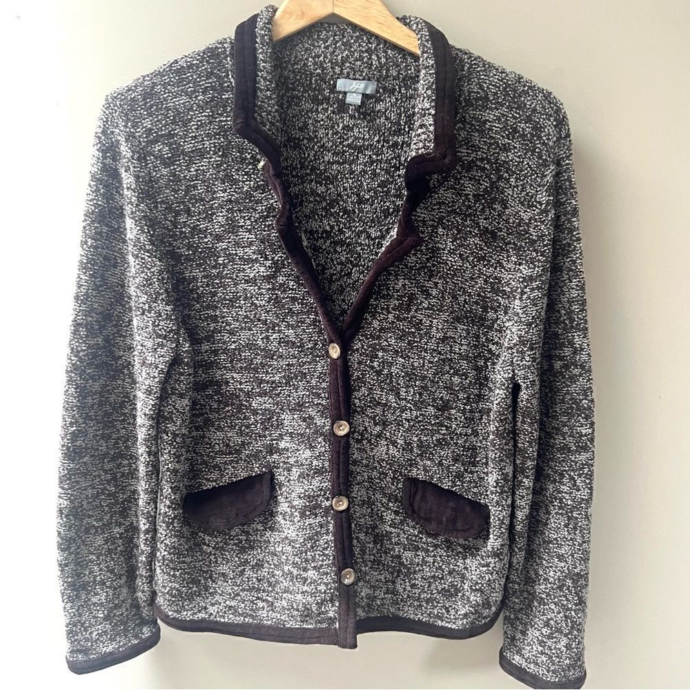 J jill brown boucle Marino wool blend cardigan Sz M